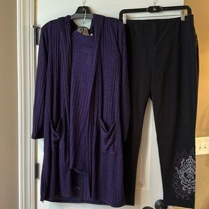3 pieces—Chico’s zenergy—pants, tank, duster hoodie size L